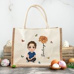 Personalizzato personaggio dei cartoni animati nascita fiore farfalla borsa in iuta con nome accessorio da viaggio regalo di compleanno per gli amici della famiglia