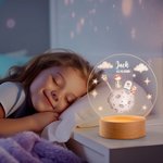 Personalisiertes Prinz Fuchs Rose Acryl LED-Nachtlicht mit Namen Datum Holzsockel Kinderzimmer Deko Geburtstag Geschenk für Jungen und Mädchen
