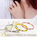 Bague en Argent Sterling Minimaliste Personnalisée avec 1-13 Pierres de Naissance Cadeau Anniversaire Fête des Mères pour Femme