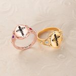 Personalisierter Stern von Bethlehem Geburtsblumen Kreuz Ring mit Geburtssteinen Text Gravur Siegelring Ostern Taufe Geschenk für Christliche Damen