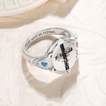 Personalisierter Stern von Bethlehem Geburtsblumen Kreuz Ring mit Geburtssteinen Text Gravur Siegelring Ostern Taufe Geschenk für Christliche Damen