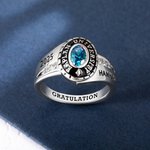 Personalisierter Geburtsstein Graduation Ring mit Eingravierten Namen und Text Graduierung Geschenk für 2025 Absolventen
