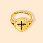 Personalisierter Stern von Bethlehem Geburtsblumen Kreuz Ring mit Geburtssteinen Text Gravur Siegelring Ostern Taufe Geschenk für Christliche Damen