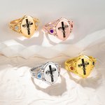 Personalisierter Stern von Bethlehem Geburtsblumen Kreuz Ring mit Geburtssteinen Text Gravur Siegelring Ostern Taufe Geschenk für Christliche Damen