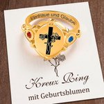 Personalisierter Stern von Bethlehem Geburtsblumen Kreuz Ring mit Geburtssteinen Text Gravur Siegelring Ostern Taufe Geschenk für Christliche Damen