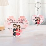 Personalisiertes Doppelseitiges Cartoon Figur Herz Baustein Puzzle mit Datum und Namen Liebe Umarmung Valentinstag Jahrestag Geschenk für Paare