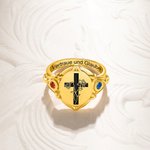 Personalisierter Stern von Bethlehem Geburtsblumen Kreuz Ring mit Geburtssteinen Text Gravur Siegelring Ostern Taufe Geschenk für Christliche Damen
