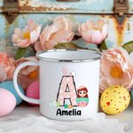 Oeuf de Pâques Personnalisé Oreilles de Lapin Personnage Cartoon Initiale Nom Tasse enamel 11oz Pâques Fête Cadeau pour Garçons Filles