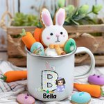 Oeuf de Pâques Personnalisé Oreilles de Lapin Personnage Cartoon Initiale Nom Tasse enamel 11oz Pâques Fête Cadeau pour Garçons Filles