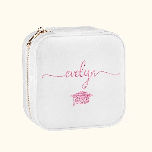 Personalised Graduation Cap Velvet Jewellery Travel Organizer Box with Name Graduation Gift for Class of 2025 Graduates