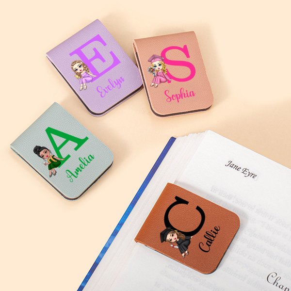 Personalised Cartoon Graduate Initial Magnetic Bookmark Clip with Name Birthday Graduation Gift for Book Lover Bookworm