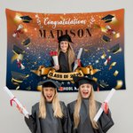 Personalized Multicolor Gradient Congrats Graduation Tapestry Photo Backdrop with Name and Class of 2025 Party Favors for Graduates Seniors