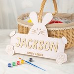 Personalized Easter Bunny DIY Wooden Painting Kit with Name Paints and Brushes Easter Home Decor Birthday Gift for Boys Girls