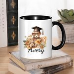 Personalised Cartoon Graduation Hat Bear Floral 11oz Ceramic Mug with Name Birthday Graduation Celebration Appreciation Gift for Graduates Classmates
