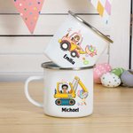Personalized Easter Cartoon Character Excavator 11oz Enamel Mug with Name Easter Party Gift for Boys Girls