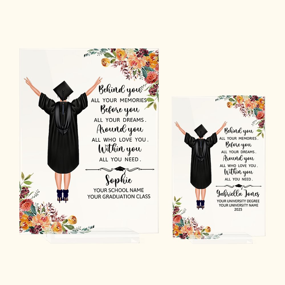 Plaque Florale Acrylique Personnalisée avec Nom et École Décoration de Maison Classe de 2025 Cadeau Graduation pour Camarade