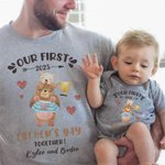 Personalized Cute Baby Bottle and Beer Cup 100% Cotton T-Shirt Baby Onesie with Name Our First Father's Day Gift for Daddy Baby