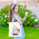 Personalised Easter Eggs Cartoon Character Bunny Ears Initial Name Canvas Tote Bag Easter Party Favor Gift for Boys Girls
