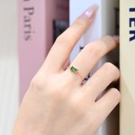 Personalized Dainty Birthstone Adjustable Chain Ring with Greeting Card Birthday Anniversary Gift for Women