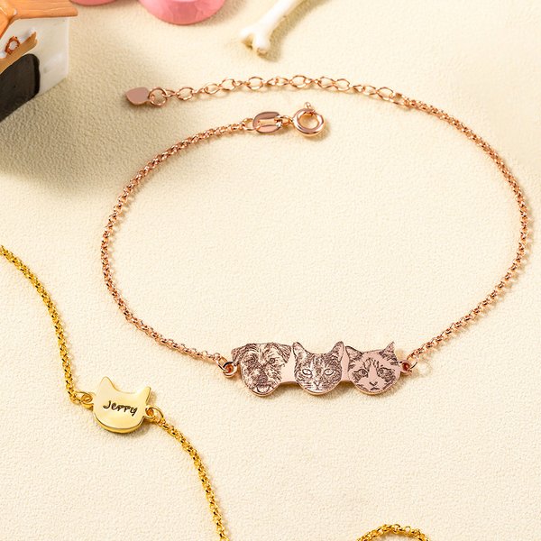 Personalisiertes Eingraviertes 1-6 Tierporträts Armband mit Namen Hund Katze Mom Schmuck Geburtstag Souvenir Geschenk für Damen Haustierliebhaber