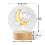 Personalised Moon Elephant Name LED Night Light with Wooden Base Nursery Decor Birthday Mother's Day Baby Shower Gift for Mom Kids