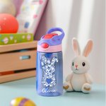 Personalisierte Cute Bow Bunny 475 ml Kind Wasserflasche mit Namen und Stroh Ostern Outdoor-Zubehör Geschenk für Jungen Mädchen