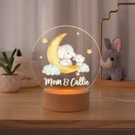 Personalised Moon Elephant Name LED Night Light with Wooden Base Nursery Decor Birthday Mother's Day Baby Shower Gift for Mom Kids