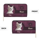 Personalised Vintage 1-3 Cat Dog Photos Leather Zipper Wallet with Multiple Compartments and Names Birthday Party Travel Gift for Pet Lovers