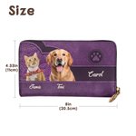 Personalised Vintage 1-3 Cat Dog Photos Leather Zipper Wallet with Multiple Compartments and Names Birthday Party Travel Gift for Pet Lovers
