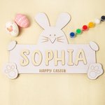 Personalized Easter Bunny DIY Wooden Painting Kit with Name Paints and Brushes Easter Home Decor Birthday Gift for Boys Girls