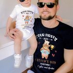 Personalized Cute Baby Bottle and Beer Cup 100% Cotton T-Shirt Baby Onesie with Name Our First Father's Day Gift for Daddy Baby