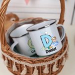 Oeuf de Pâques Personnalisé Oreilles de Lapin Personnage Cartoon Initiale Nom Tasse enamel 11oz Pâques Fête Cadeau pour Garçons Filles