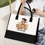 Personalised Bear Canvas Tote Bag with Waterproof Lining Travel Accessory Graduation Birthday Gift for Women