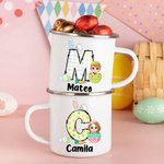 Oeuf de Pâques Personnalisé Oreilles de Lapin Personnage Cartoon Initiale Nom Tasse enamel 11oz Pâques Fête Cadeau pour Garçons Filles