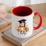 Personalised Cartoon Graduation Hat Bear Floral 11oz Ceramic Mug with Name Birthday Graduation Celebration Appreciation Gift for Graduates Classmates