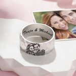 Personalisierter Hammerstruktur Ring mit Haustier-Porträt und Text Gravur Skizze Zeichnung Geburtstag Erinnerung Geschenk für Damen Haustierliebhaber