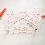 Personalized Easter Bunny DIY Wooden Painting Kit with Name Paints and Brushes Easter Home Decor Birthday Gift for Boys Girls