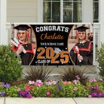 Personalized Multicolor Congrats Glitter Class Of 2025 Graduation Photos Banner with Name and School Name Gift for Graduates