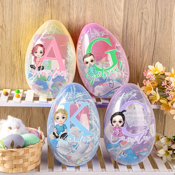 Personalized Cartoon Character Initial Fillable Jumbo Easter Egg with Name Holiday Basket Stuffers Easter Birthday Party Favors Gift for Boys Girls