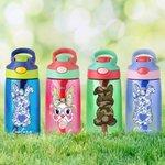Personalisierte Cute Bow Bunny 475 ml Kind Wasserflasche mit Namen und Stroh Ostern Outdoor-Zubehör Geschenk für Jungen Mädchen