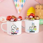 Oeuf de Pâques Personnalisé Oreilles de Lapin Personnage Cartoon Initiale Nom Tasse enamel 11oz Pâques Fête Cadeau pour Garçons Filles