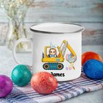 Personalized Easter Cartoon Character Excavator 11oz Enamel Mug with Name Easter Party Gift for Boys Girls