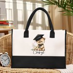 Personalised Bear Canvas Tote Bag with Waterproof Lining Travel Accessory Graduation Birthday Gift for Women