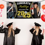 Personalized Multicolor Congrats Glitter Class Of 2025 Graduation Photos Banner with Name and School Name Gift for Graduates