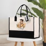 Personalised Bear Canvas Tote Bag with Waterproof Lining Travel Accessory Graduation Birthday Gift for Women