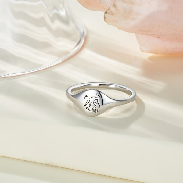 Personalisierte niedliche Katze Hund Kaninchen Linie Zeichnung Tier Ring mit eingraviertem Namen zierlichen Schmuck Geburtstag Jahrestag Geschenk für Frauen