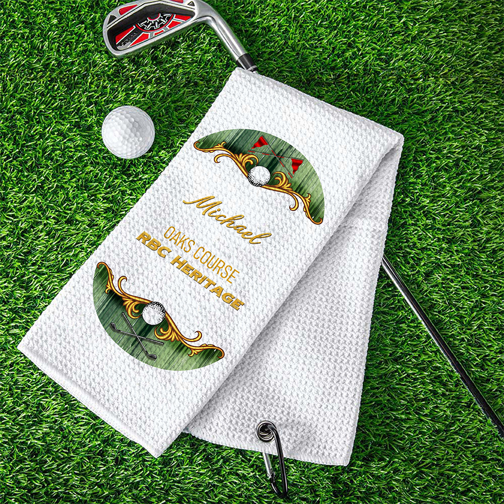 Serviette de golf gaufrée absorbante avec texte et clip de suspension Accessoires de sport Cadeau d'anniversaire pour amateur de golf