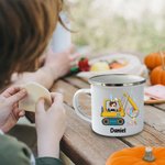 Personalized Easter Cartoon Character Excavator 11oz Enamel Mug with Name Easter Party Gift for Boys Girls