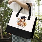 Personalised Bear Canvas Tote Bag with Waterproof Lining Travel Accessory Graduation Birthday Gift for Women