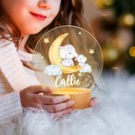 Luce notturna a LED personalizzata con nome motivo dell'elefante lunare con base in legno decorazione regalo per festa dei bambini